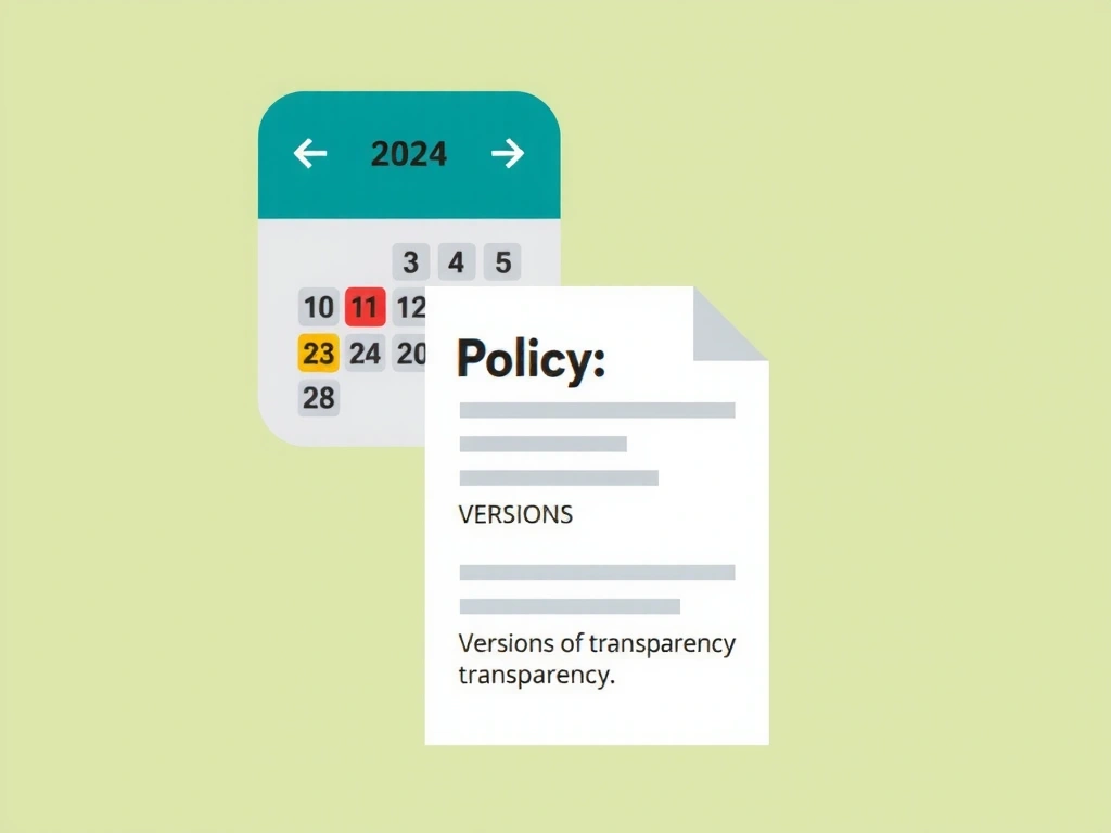 Illustration of a calendar with highlighted dates and a document with version numbers, symbolizing policy updates